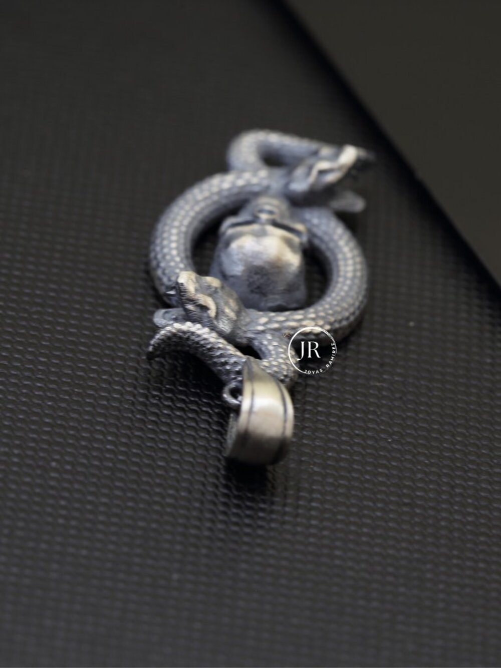 .925 Sterling Silver Skull and Snake Pendant Gothic Oxidized Fine Jewelry - Picture 4 of 9